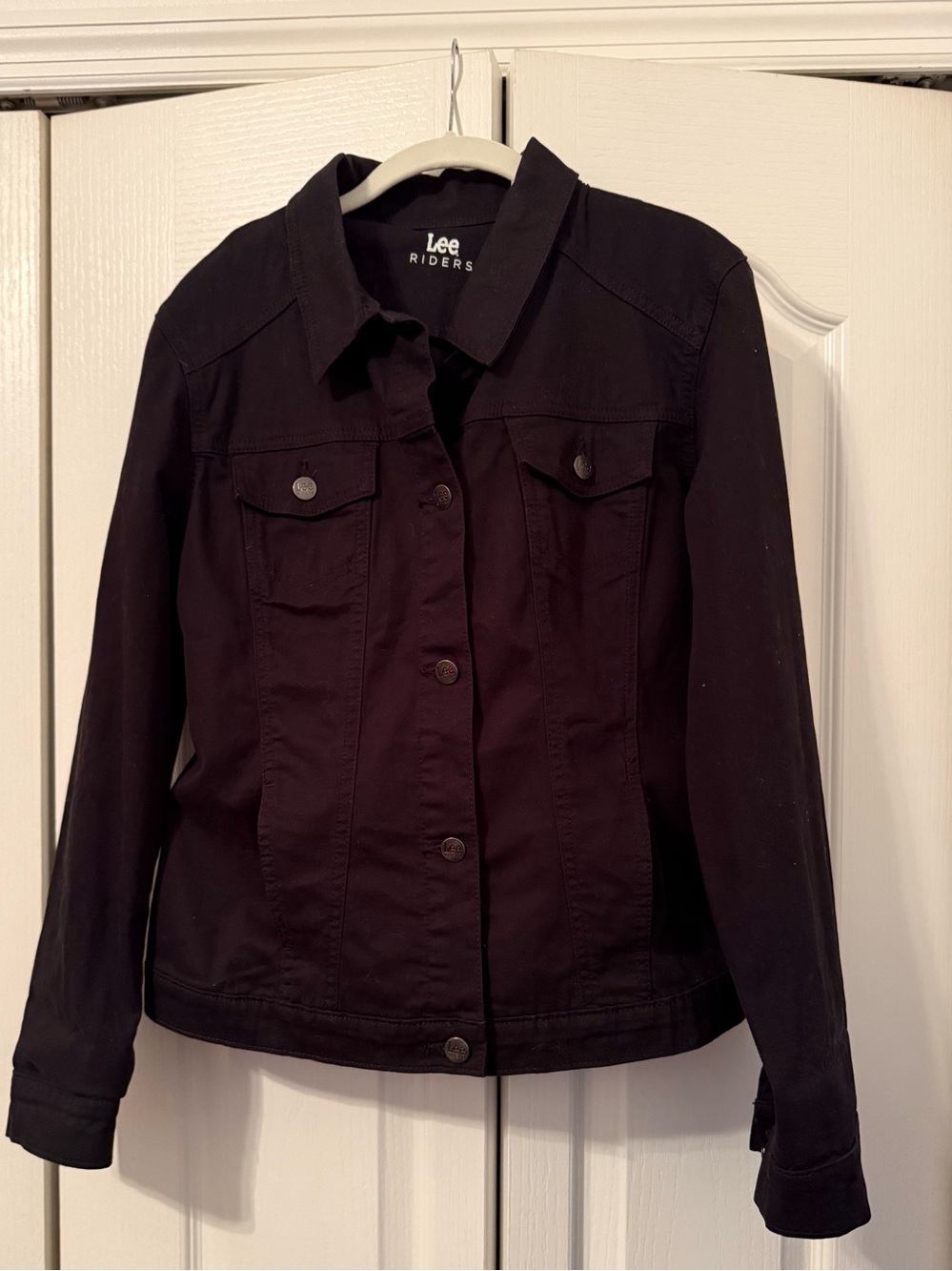 Lee Riders Black Denim Jacket Stretch Trucker Button Front Women’s Large Casual